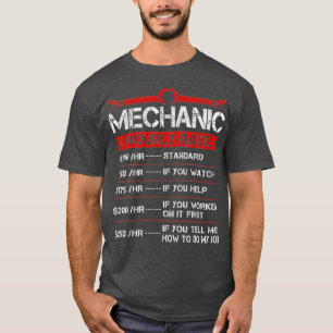 Funny Dad Mechanic Hourly Rate Worker Labour Rates T-Shirt