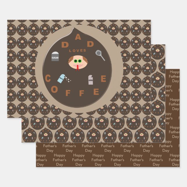 Funny Dad Monster Loves Coffee Custom Wrapping Paper Sheet (Set)