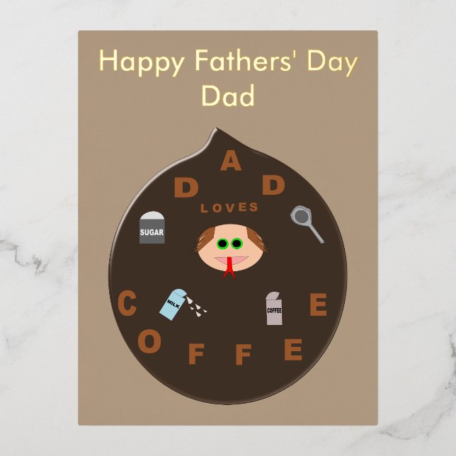 Funny Dad Monster Loves Coffee Fathers Day Custom Foil Holiday Postcard (Front)