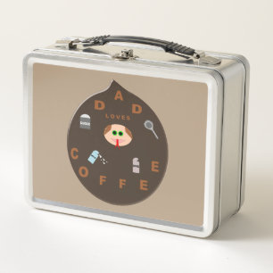 Funny Dad Monster Loves Coffee Metal Lunch Box