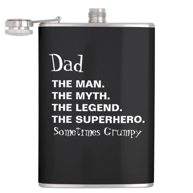 Funny Dad Quote Black White Fathers Day Hip Flask (Opened)
