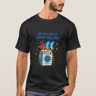 Funny Dad Socks Superhero Washing Machine Fathers T-Shirt