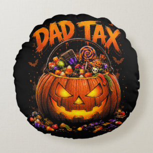 Funny Dad Tax Halloween Pumpkin Round Cushion