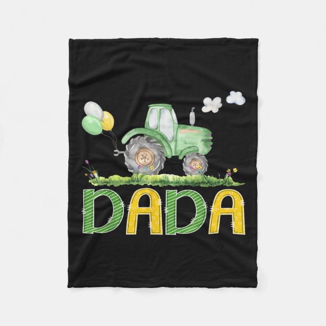 Funny Dada Birthday Boy Tractor Farm Truck Matchin Fleece Blanket (Front)