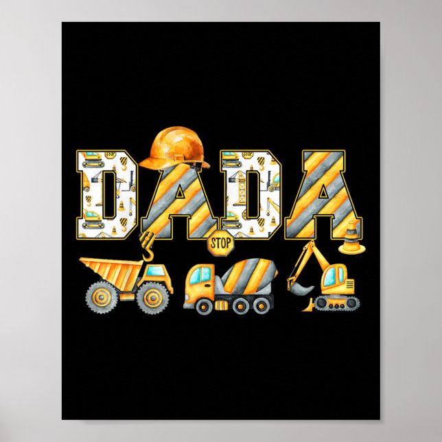 Funny Dada Construction Excavator Kids Matching Fa Poster (Front)