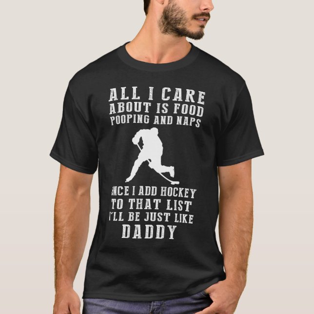 Funny Daddy Hockey Shirt: Prioritising Food, Poopi T-Shirt (Front)