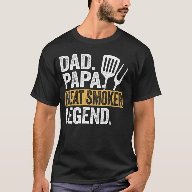 Funny Daddy Papa Meat Smoker Legend Cool Retro T-Shirt (Front)