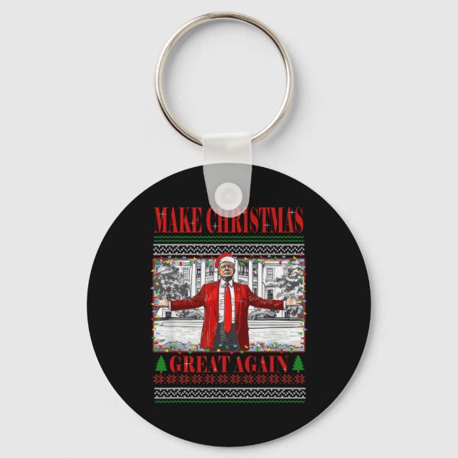Funny Daddy's Home Trump Ugly Christmas Sweater Xm Key Ring (Front)
