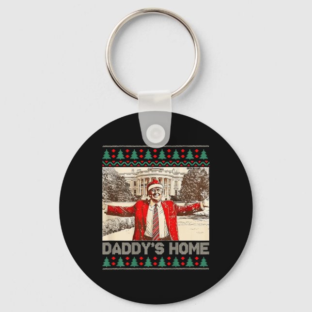 Funny Daddy's Home Trump Ugly Christmas Xmas Pajam Key Ring (Front)