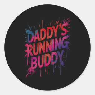 Funny daddy's running buddy dad half marathon classic round sticker