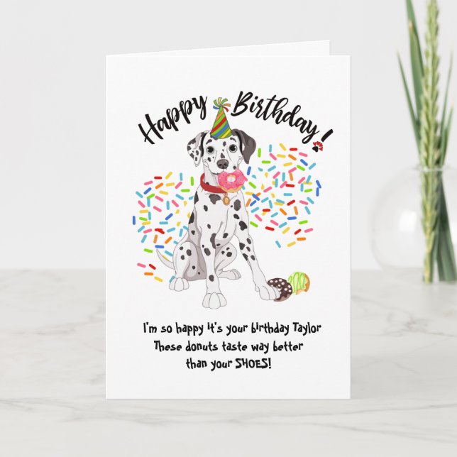 Funny Dalmatian Birthday Card Doughnuts (Front)