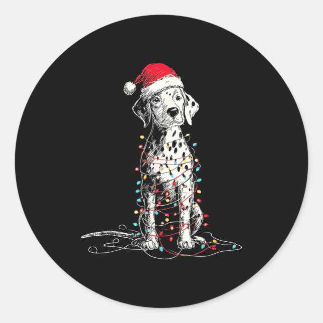 Funny Dalmatian Christmas Graphics Dog Lights Love Classic Round Sticker (Front)