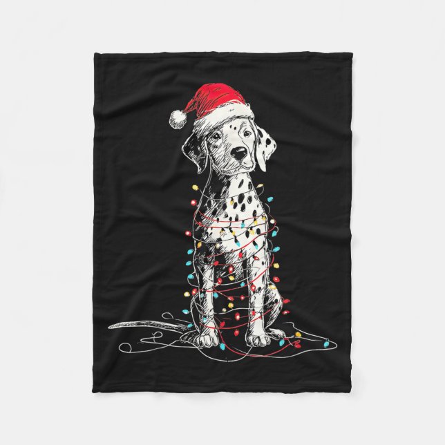 Funny Dalmatian Christmas Graphics Dog Lights Love Fleece Blanket (Front)