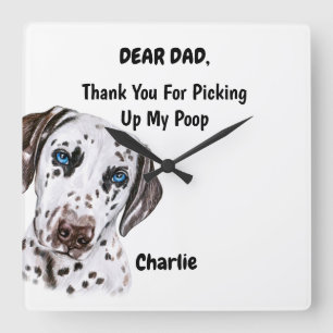 Funny Dalmatian Dad Watercolor Canine Art Square Wall Clock