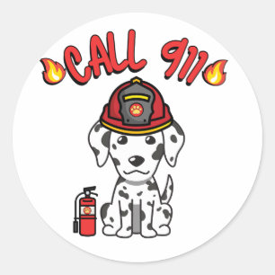 Funny Dalmatian dog is a firefighter  Classic Round Sticker