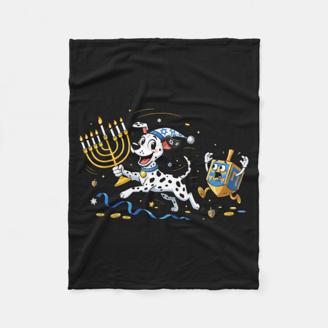 Funny Dalmatian Dreidel Menorah Hanukkah Kids Wome Fleece Blanket (Front)