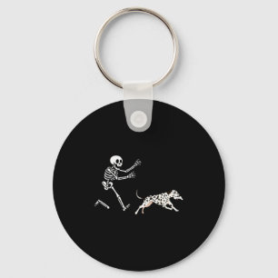 Funny Dalmatian Running Skeleton Halloween Key Ring