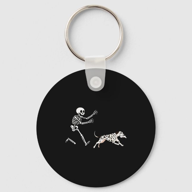 Funny Dalmatian Running Skeleton Halloween  Key Ring (Front)