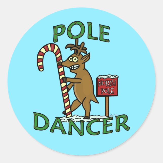 Funny Dancer Christmas Reindeer Pun Classic Round Sticker (Front)