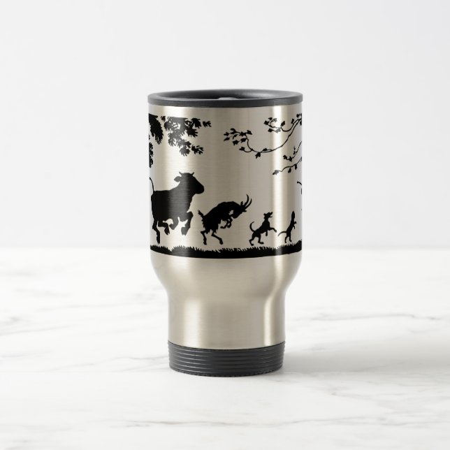 Funny Dancing Animals Cow Chicken Goat Silhouette Travel Mug (Center)