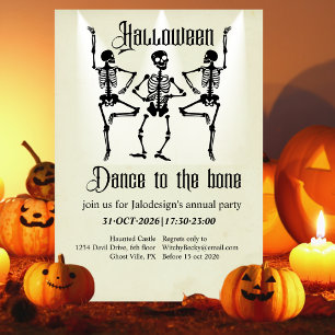Funny Dancing Black Skeleton Halloween Party Invitation