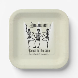 Funny Dancing Black Skeleton Halloween Party Paper Plate