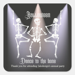Funny Dancing Black Skeleton Halloween Party Square Sticker