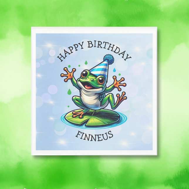 Funny Dancing Frog Personalised Birthday  Napkin (Creator Uploaded)