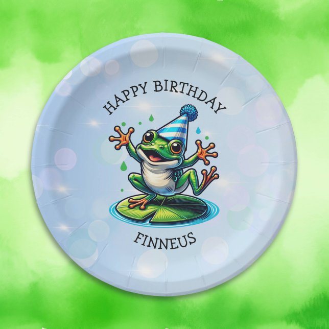 Funny Dancing Frog Personalised Birthday  Paper Plate (Creator Uploaded)