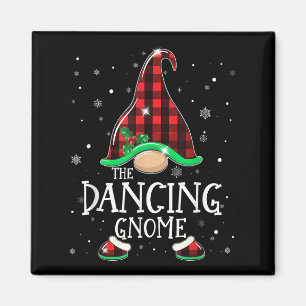 Funny Dancing Gnome Buffalo Plaid Matching Christm Magnet