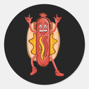 Funny Dancing Hot Dog Design For Kids Boys Girls H Classic Round Sticker