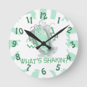 Funny Dancing Milkshake Cartoon Slogan  Round Clock