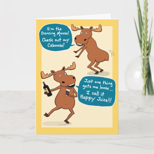 Funny Dancing Moose Birthday Card (Front)
