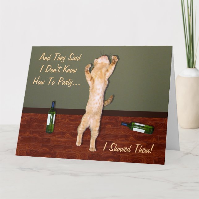 Funny Dancing Orange Party Cat Card (Front)