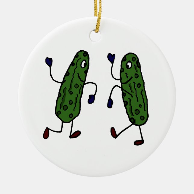 Funny Dancing Pickles Art Ceramic Tree Decoration (Front)
