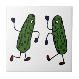 Funny Dancing Pickles Art Tile