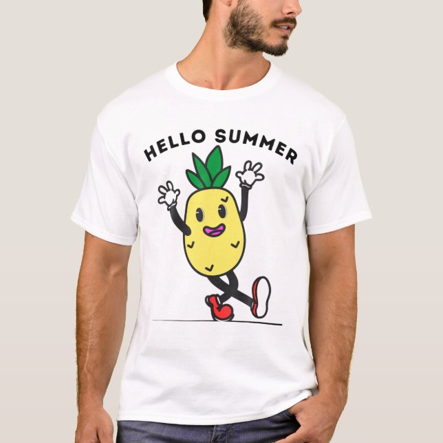Funny Dancing Pineapple Hello Summer Vacation Pine T-Shirt (Front)