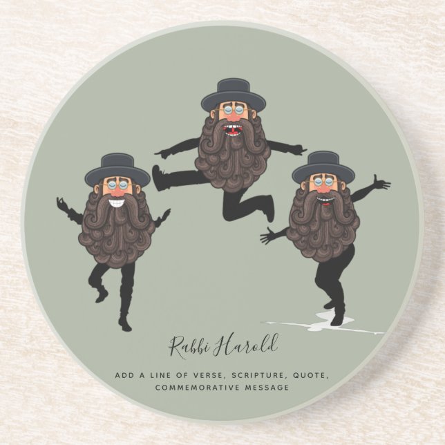 FUNNY Dancing RABBI Personalised with Text Coaster (Front)