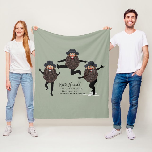 FUNNY Dancing RABBI Personalised with Text Fleece Blanket (In Situ)