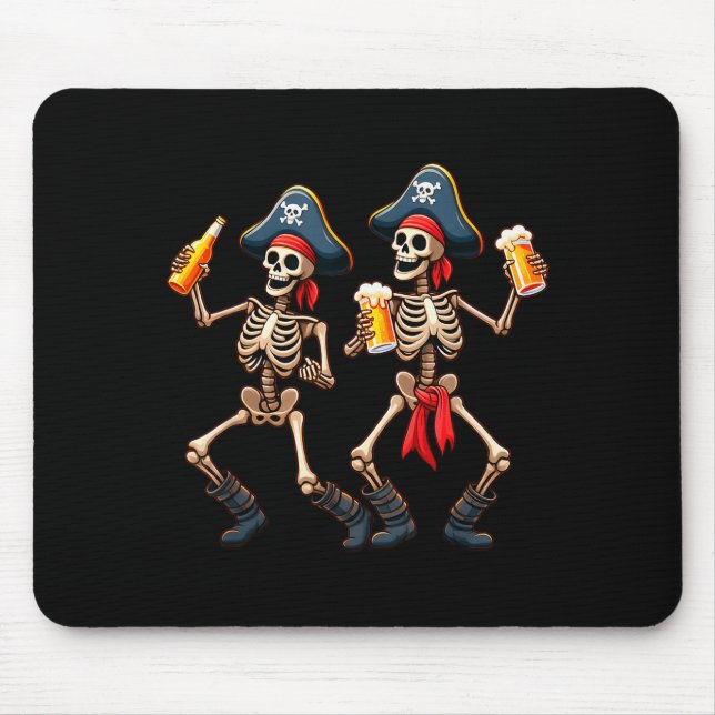 Funny Dancing Rate Skeletons Beer Drinking Hallowe Mouse Mat (Front)