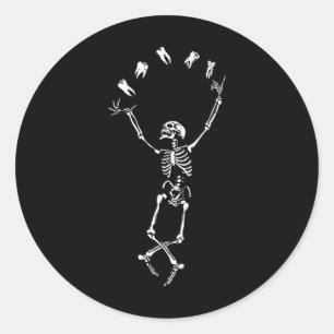 Funny Dancing Skeleton Dental Hygienist Tooth Dent Classic Round Sticker