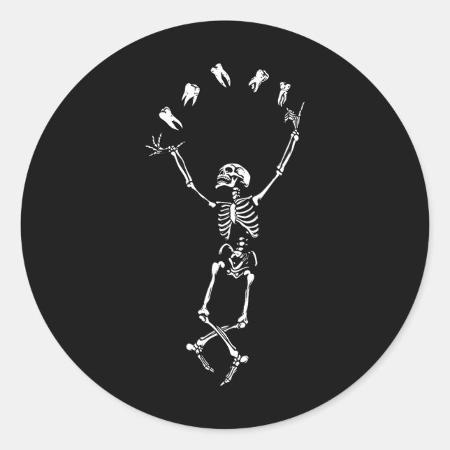 Funny Dancing Skeleton Dental Hygienist Tooth Dent Classic Round Sticker (Front)