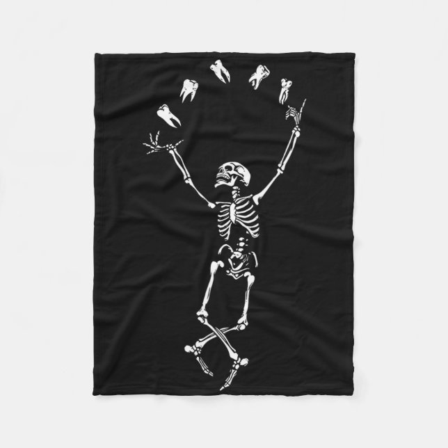 Funny Dancing Skeleton Dental Hygienist Tooth Dent Fleece Blanket (Front)
