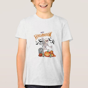 Funny Dancing Skeleton & Pumpkins Happy Halloween  Tri-Blend Shirt