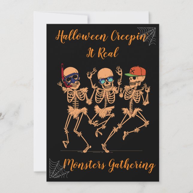 Funny Dancing skeleton spooky Halloween party dark Invitation (Front)