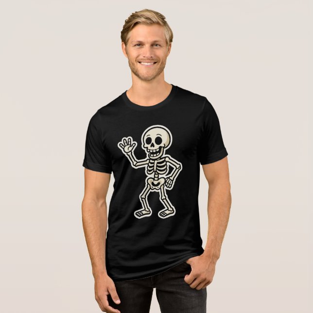 Funny Dancing Skeleton Sticker – Cute Halloween Tri-Blend Shirt (Front Full)