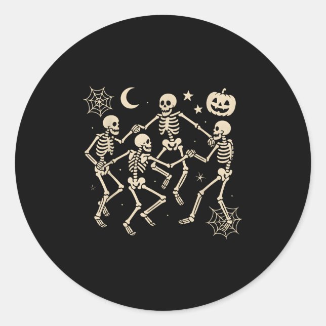 Funny Dancing Skeletons Dance Halloween Costume Ad Classic Round Sticker (Front)