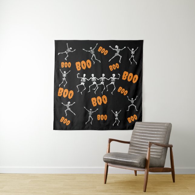 Funny Dancing Skeletons Halloween Backdrops Tapestry (In Situ (Horizontal))