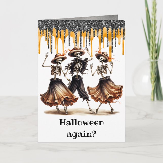 Funny Dancing Skeletons Halloween Card (Front)