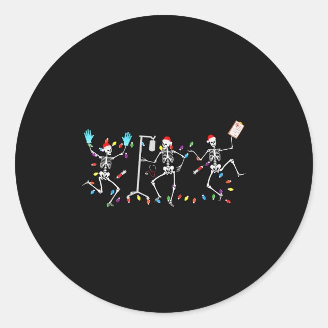 Funny Dancing Skeletons Nicu Er Nurse Registered N Classic Round Sticker (Front)